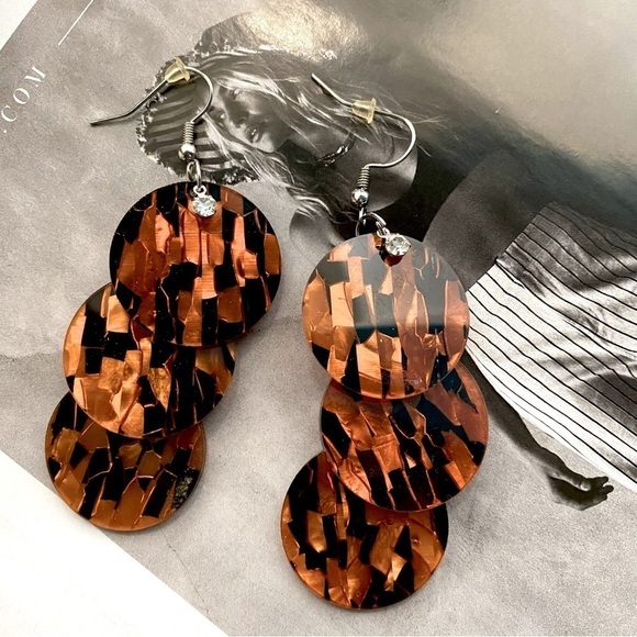 New Acrylic Mosaic Circle Dangle Earrings - Picture 1 of 6